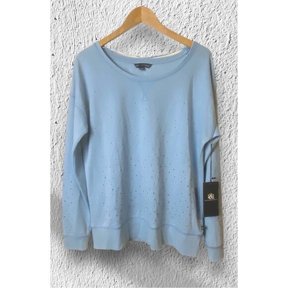 Rock & Republic Women's Light Blue Studded Long Sleeve Pullover Size Large NWT - Picture 1 of 12